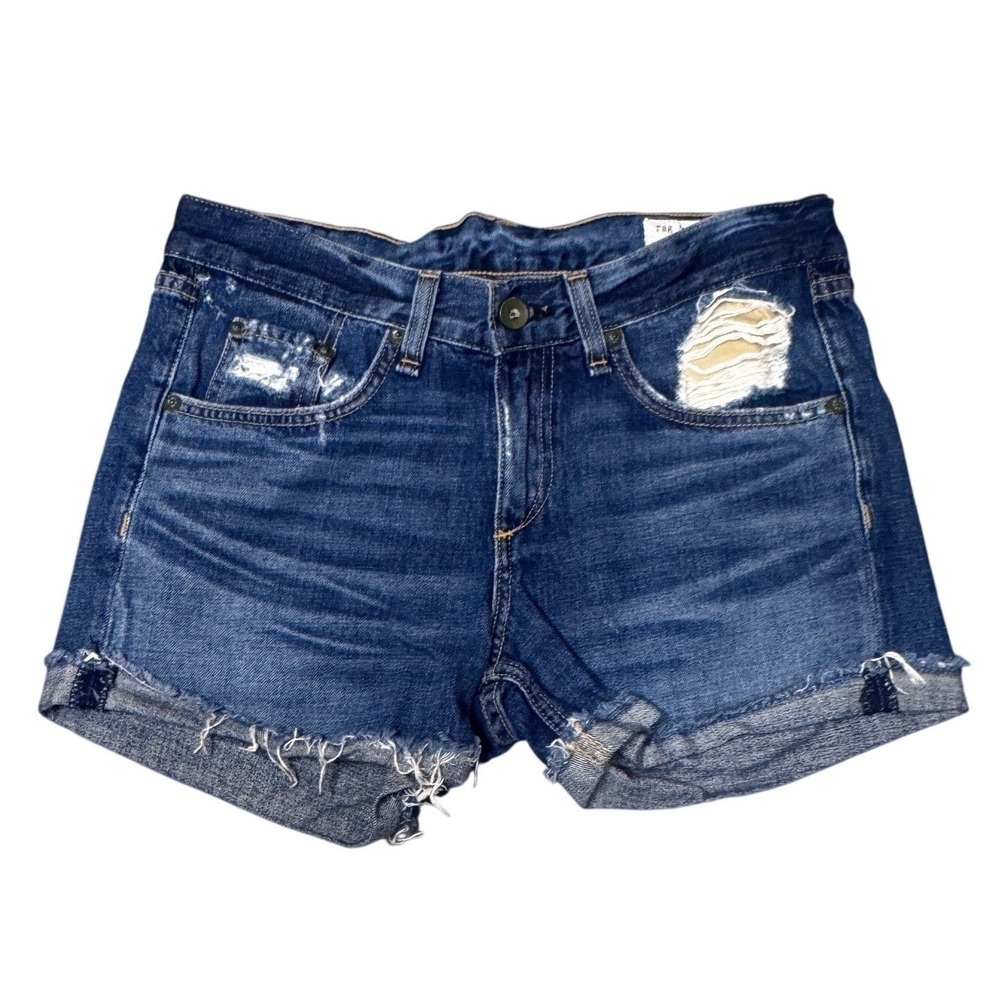 Rag & Bone JEAN Women 24 Distressed Cutoff Denim Shorts Dark Wash W1515K510WOO